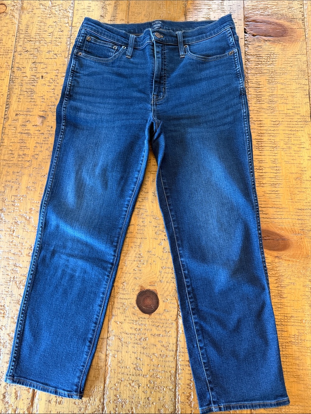 J. Crew Factory High-Rise Straight Leg Jeans in Dark Blue Wash